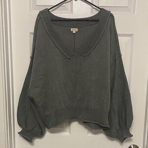 Anthropologie POL Exposed Seam Roll Edge V Neck Sweater L